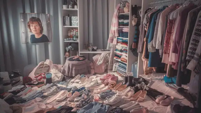 A cluttered room filled with clothes and shoes scattered on the floor, evoking memories of Dreams and Deceased Loved Ones.