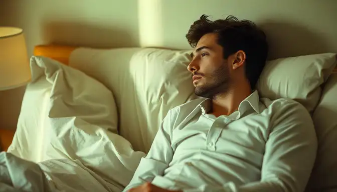 A man lying in bed with his eyes closed, reflecting on his Perspective on Cheating Dreams.