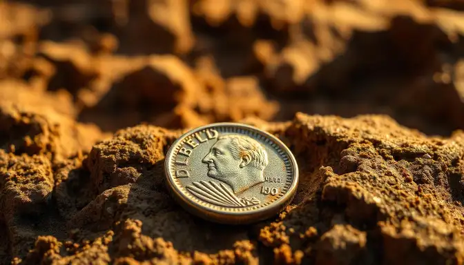 A coin resting on a rock, symbolizing the Biblical meaning of finding a dime and its significance in spiritual contexts.