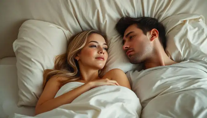 A man and woman lying in bed together, symbolizing intimacy while exploring "Understanding Cheating Dreams as Warning Signs.